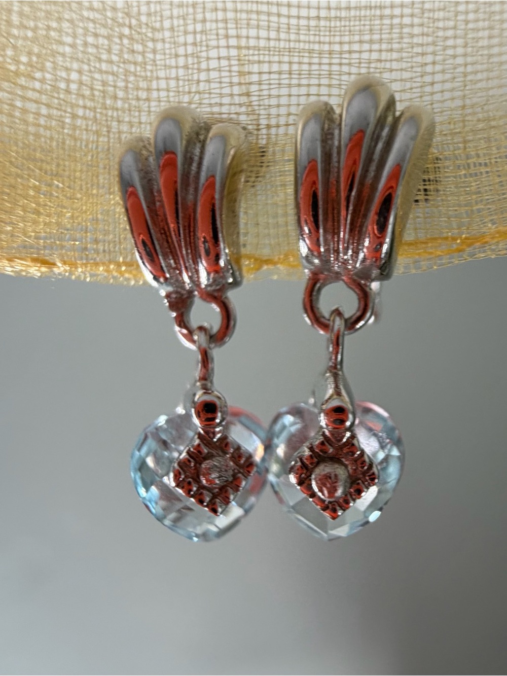 Silver Drop Earrings with Light Blue Heart Crystals